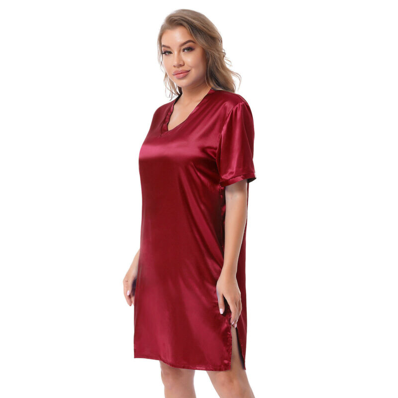Silk satin sexy Maroon short sleepwear - Image 5