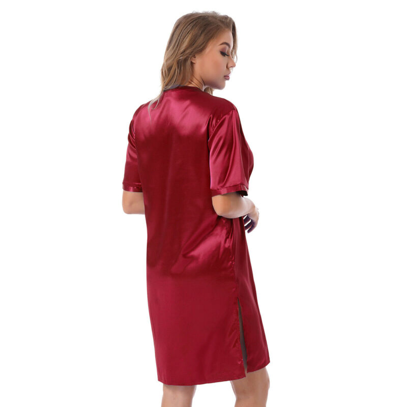 Silk satin sexy Maroon short sleepwear - Image 6