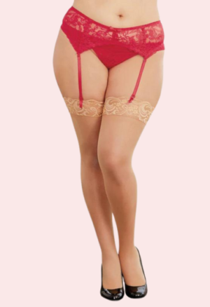Sultry Red Lace Plus Size Suspender Garter Belt