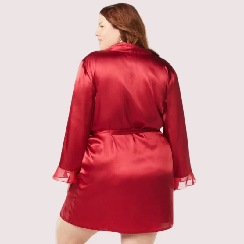 5XL-6XL Maroon Japanese Silk Satin Robe - Image 4