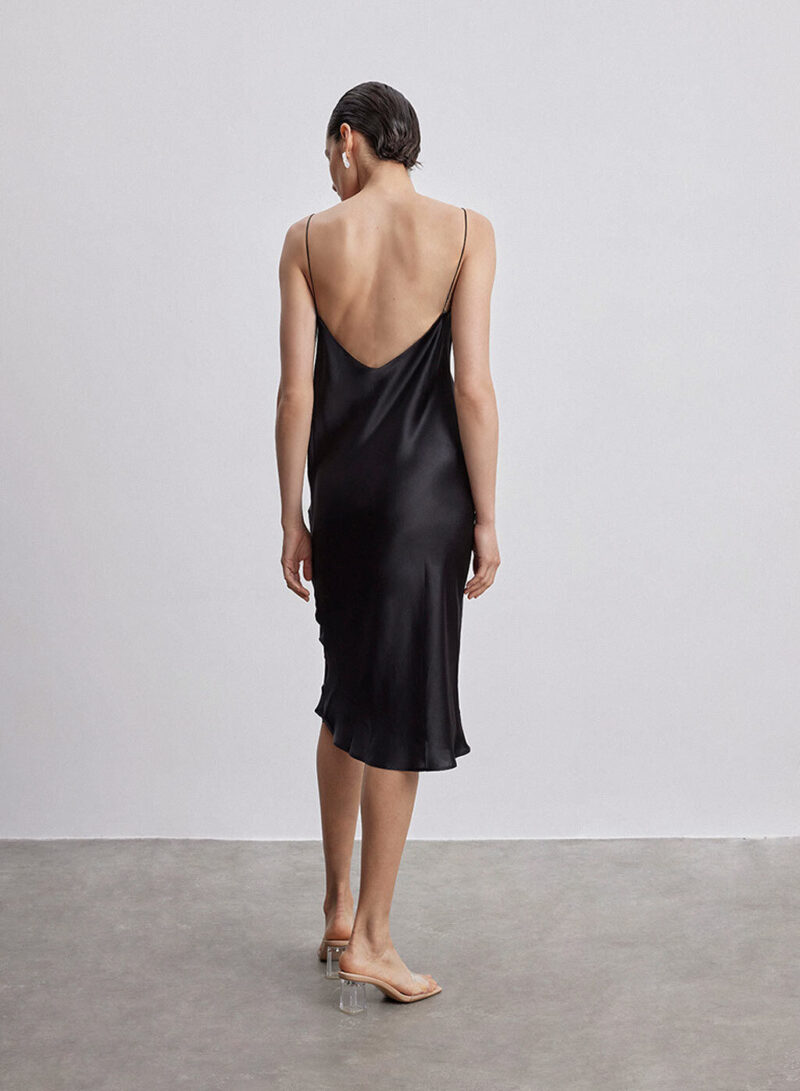 Silk Slip V-Neck Cocktail Party Dress - Image 4