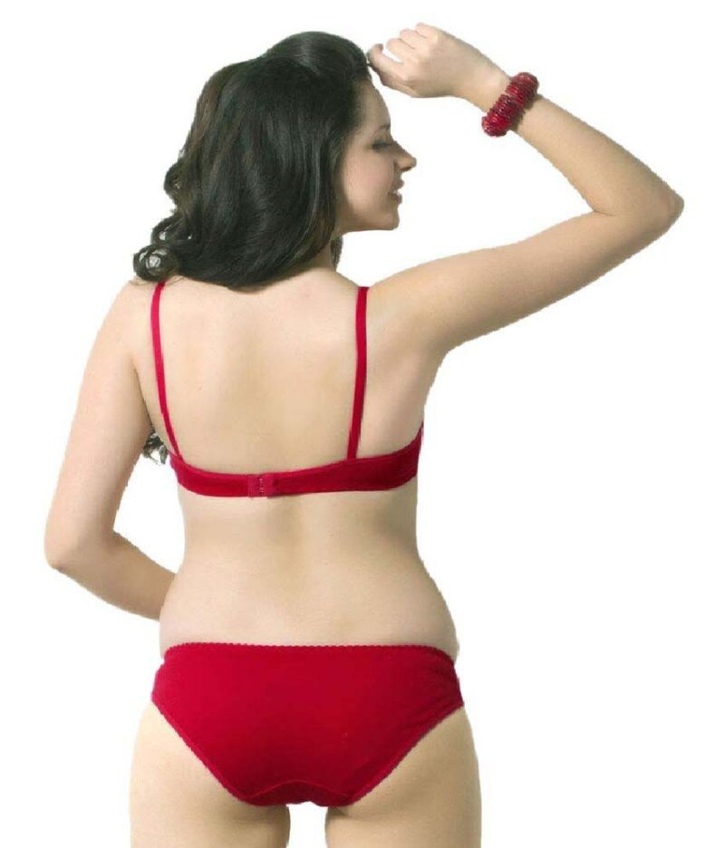 Cute Solid Red Pure Cotton Bra Panty Set - Image 3