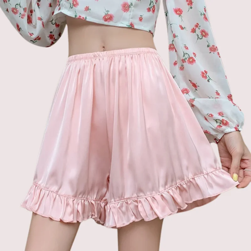 Women Ruffles Satin Faux Silk French Underwear - Image 3