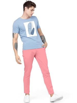 Men Plain Regular Fit Pink Pant