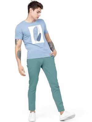 Men Plain Regular Fit Sky Blue Pant