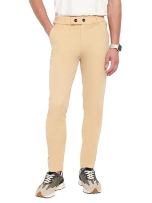 Men Regular Casual Beige Pants
