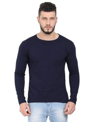 Men Pure Cotton Navy Blue T-Shirt