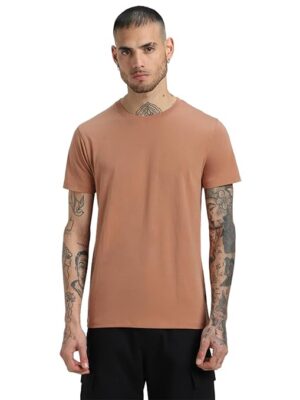 Men Pure Cotton Beige T-Shirt