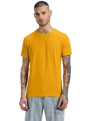 Men Pure Cotton Mustard T-Shirt