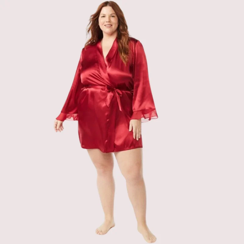 5XL-6XL Maroon Japanese Silk Satin Robe - Image 2