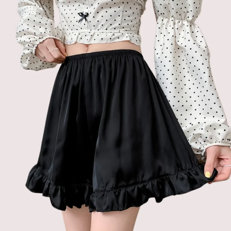 Women Ruffles Satin Faux Silk French Underwear - Image 4