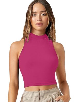 Women Pink Slim Fit Crop Tank Top