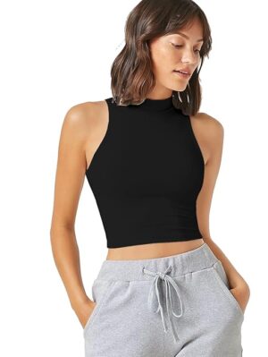 Women & Girls Ribbed Black Crop Tank Top