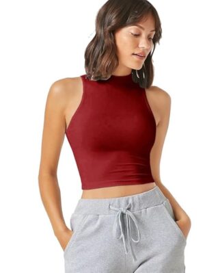Women & Girls Ribbed Maroon Crop Tank Top