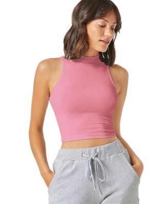 Women & Girls Ribbed Pink Crop Tank Top