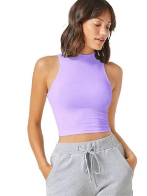 Women & Girls Ribbed Lavender Crop Tank Top