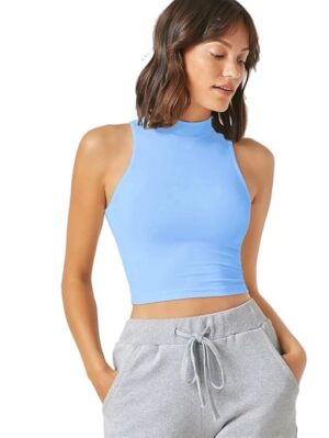 Women & Girls Ribbed Blue Crop Tank Top