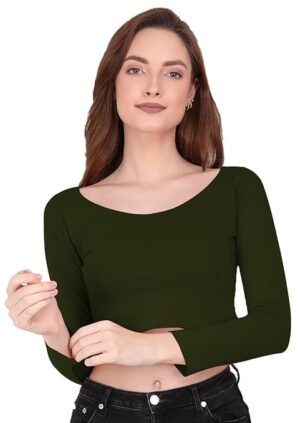 Women Solid Slim Fit Green Crop Top