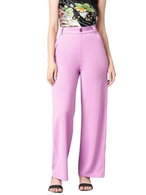 Women's High Rise Lavender Cotton Fit Trousers