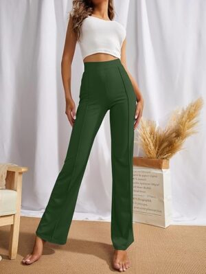 Women Bell Bottom Green Trousers