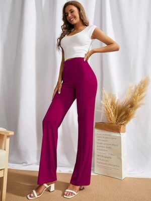 Women Bell Bottom Dark Pink Trousers