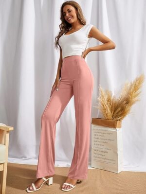 Women Bell Bottom Peach Trousers