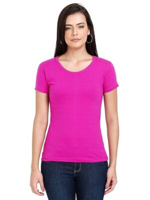 Women Plain Cotton Magenta T-Shirt
