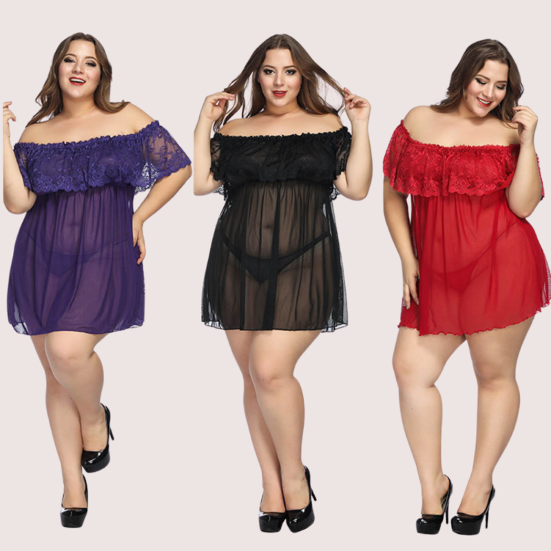 Sexy Plus Size Lace Babydoll Dress - Image 3