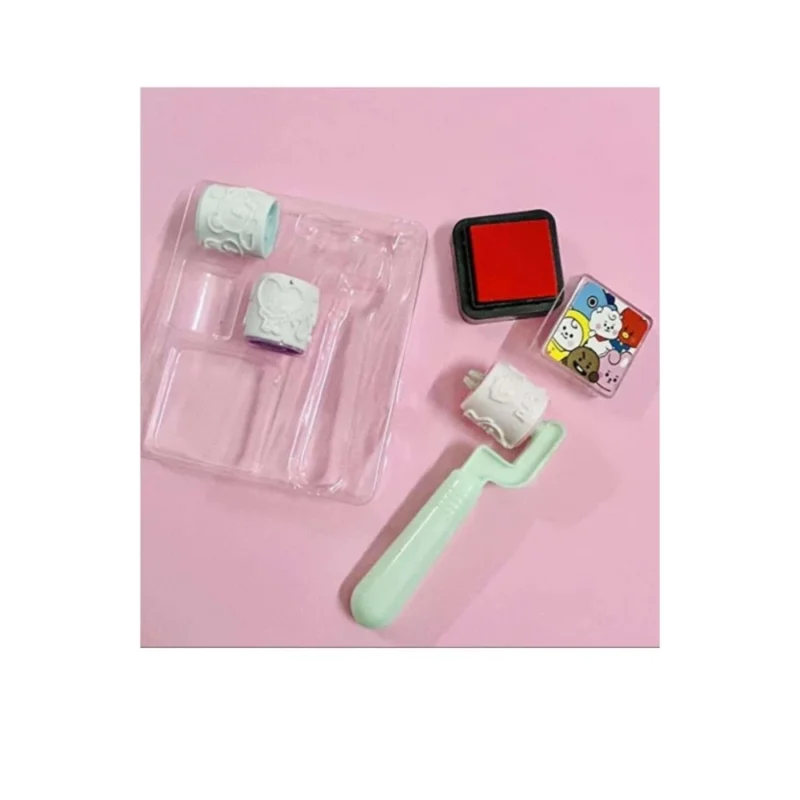 Pack Of_2 Roller Seal Stamp with Ink pad For DIY Kids Handle Rubber Stamp | Plastic | Stationery | 3+ Years - Image 2