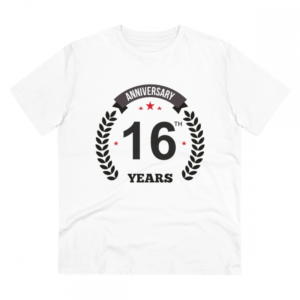 Generic Men's PC Cotton 16th Anniversary Printed T Shirt (Color: White, Thread Count: 180GSM)