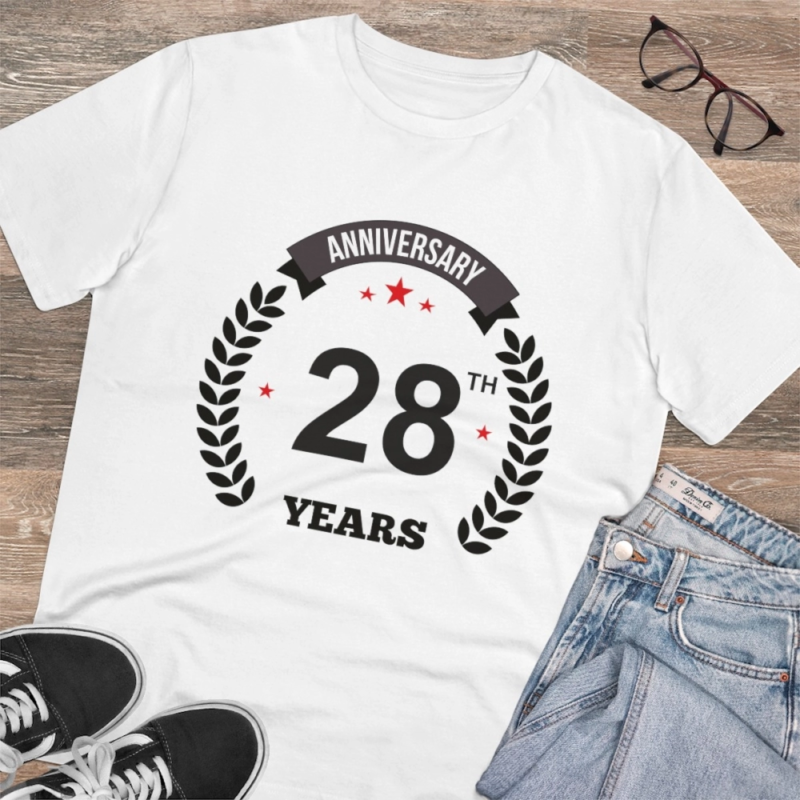 Generic Men's PC Cotton 28th Anniversary Printed T Shirt (Color: White, Thread Count: 180GSM) - Image 4