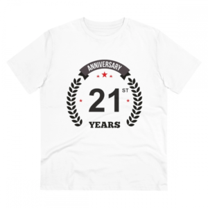 Generic Men's PC Cotton 21st Anniversary Printed T Shirt (Color: White, Thread Count: 180GSM)