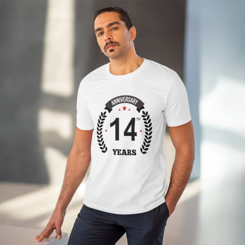 Generic Men's PC Cotton 14th Anniversary Printed T Shirt (Color: White, Thread Count: 180GSM) - Image 6