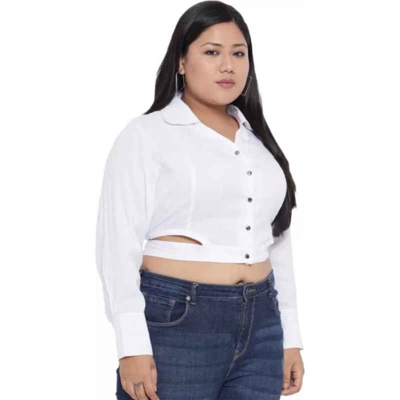 Generic Women's Casual Solid White Top (Color:White, Material:Cotton Linen Blend) - Image 6