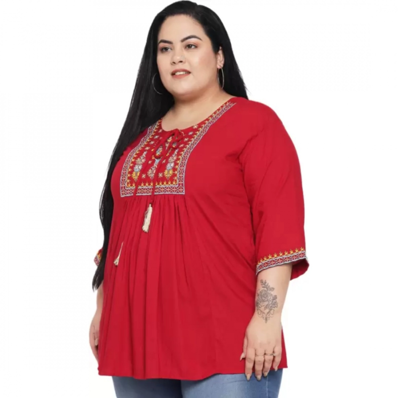 Generic Women's Casual Embroidered Maroon Top (Color:Maroon, Material:Rayon) - Image 4