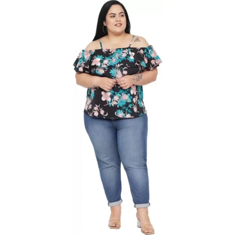 Generic Women's Casual Floral Print Black Top (Color:Black, Material:Polyester) - Image 2