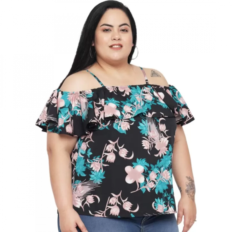 Generic Women's Casual Floral Print Black Top (Color:Black, Material:Polyester) - Image 6