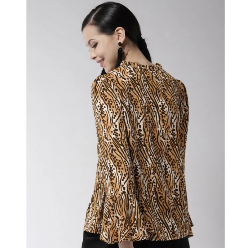 Generic Women's Polyester Printed Bell Sleeve Top (Orange - Black) - Image 6