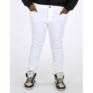 Generic Men's Cotton Blended Solid Plus Size Jeans (White)
