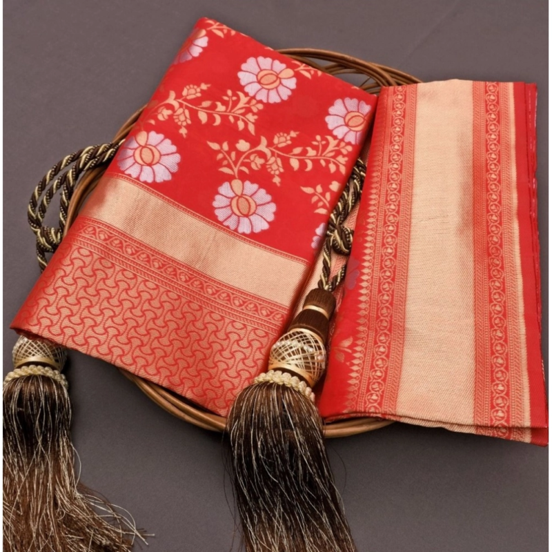 Generic Women's Silk Printed Saree With Unstitched Blouse 5.5Mtr (White) - Image 3