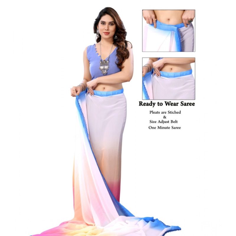 Generic Women's Small Lace Georgette Solid Ready-to-Wear Saree With Unstitched Blouse 5.5 Mtr (Multicolor) - Image 2