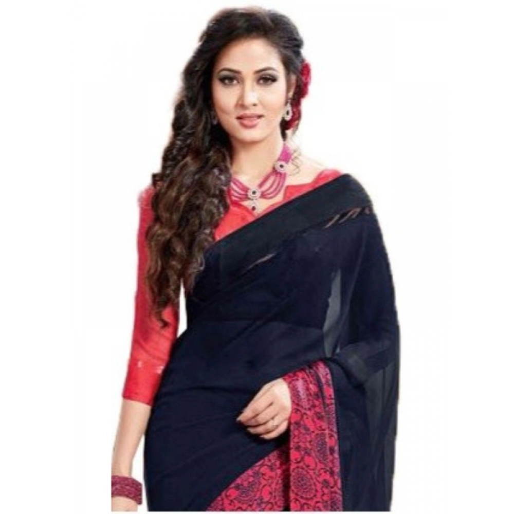 Generic Womens Georgette Digital Printed Saree (Navy Blue, 6.25 Mtr) - Image 2