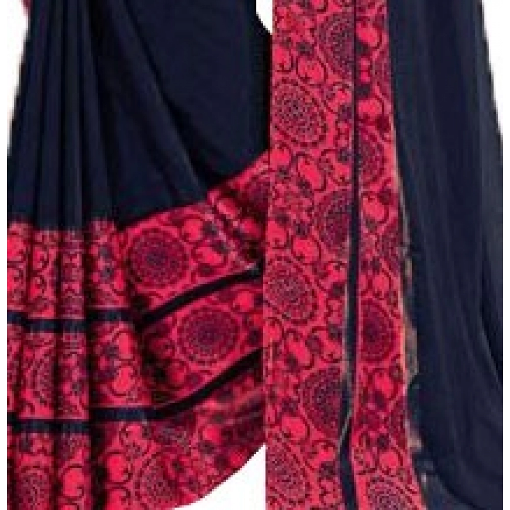 Generic Womens Georgette Digital Printed Saree (Navy Blue, 6.25 Mtr) - Image 3