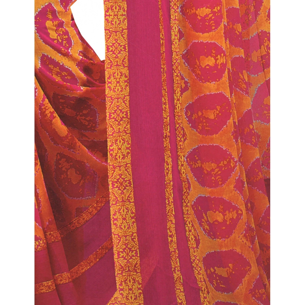 Generic Womens Georgette Digital Printed Saree (Dark Pink, Orange, 6.25 Mtr) - Image 3