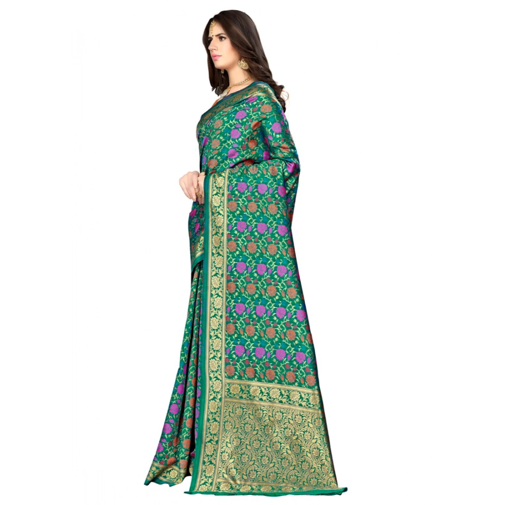 Generic Women's Banarasi silk Saree with Blouse (Multi, 5-6mtr) - Image 3