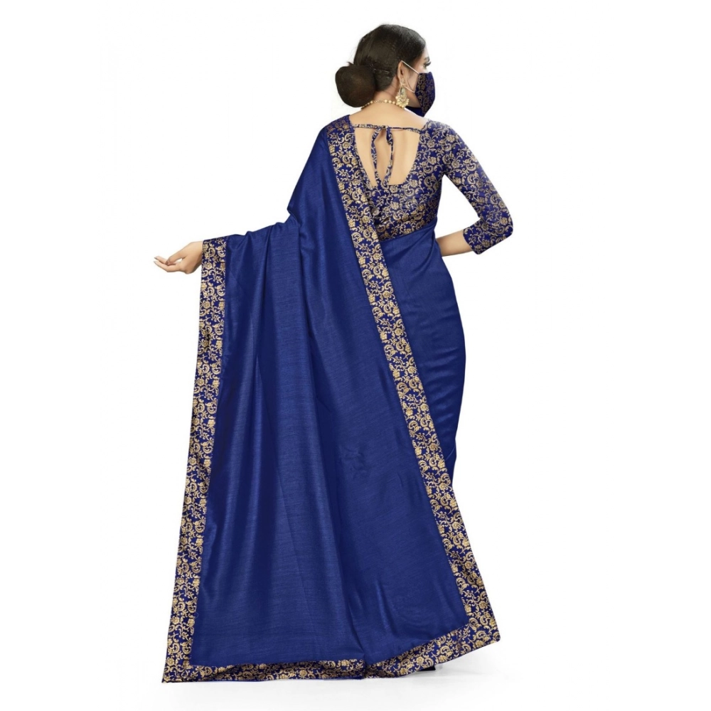 Generic Women's Silk Blend Saree (Neavy blue, 5-6mtrs) - Image 2
