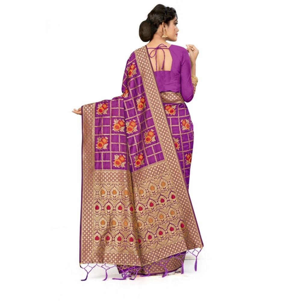 Generic Women's Banarasi Silk Saree (Purple, 5-6mtrs) - Image 2