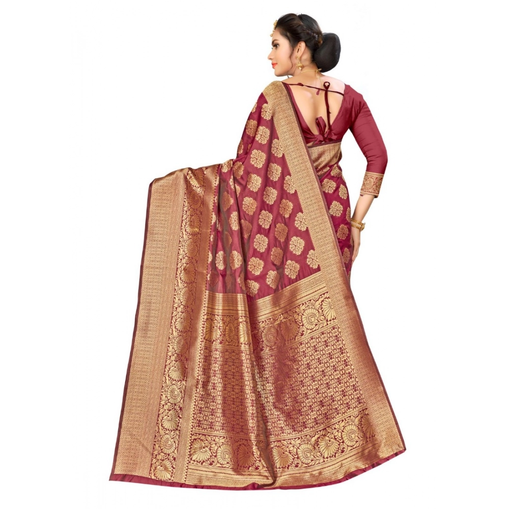 Generic Women's Banarasi Silk Saree (Maroon,5-6 Mtrs) - Image 2