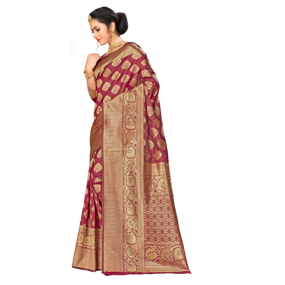 Generic Women's Banarasi Silk Saree (Maroon,5-6 Mtrs) - Image 3