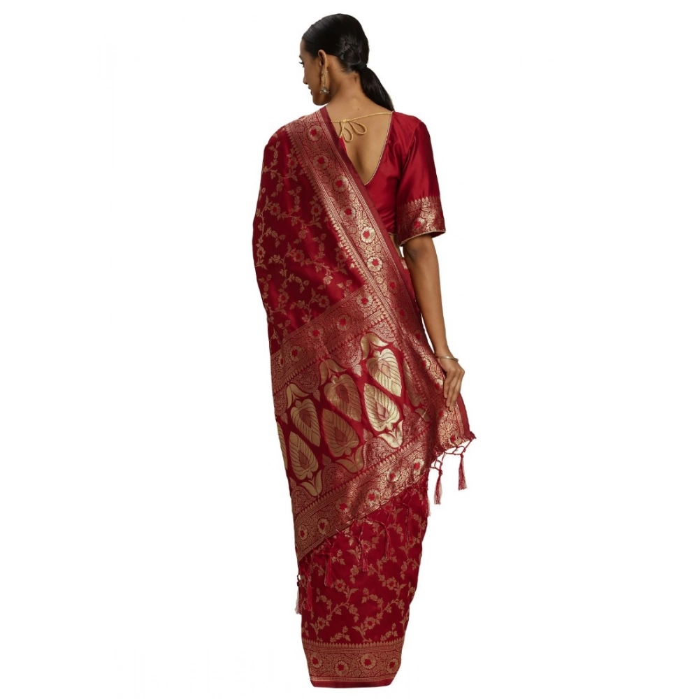 Generic Women's Banarasi Silk Saree (Red,5-6 Mtrs) - Image 2